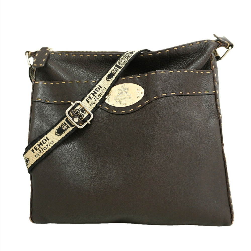 Fendi Selleria Shoulder Bag, Leather, Dark Brown, Women's